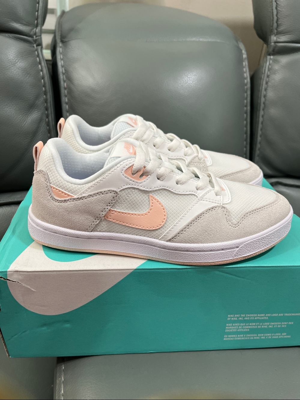 Nike SB Alleyoop Low-Top Sneakers in White and Pale Peach/pink - Picture 3 of 6